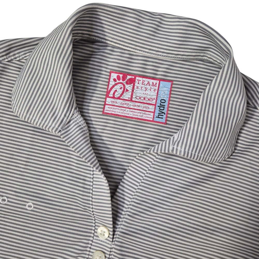 Oobe Chick-fil-A Polo Women Small Gray White Striped Hydrochill Work Uniform CFA